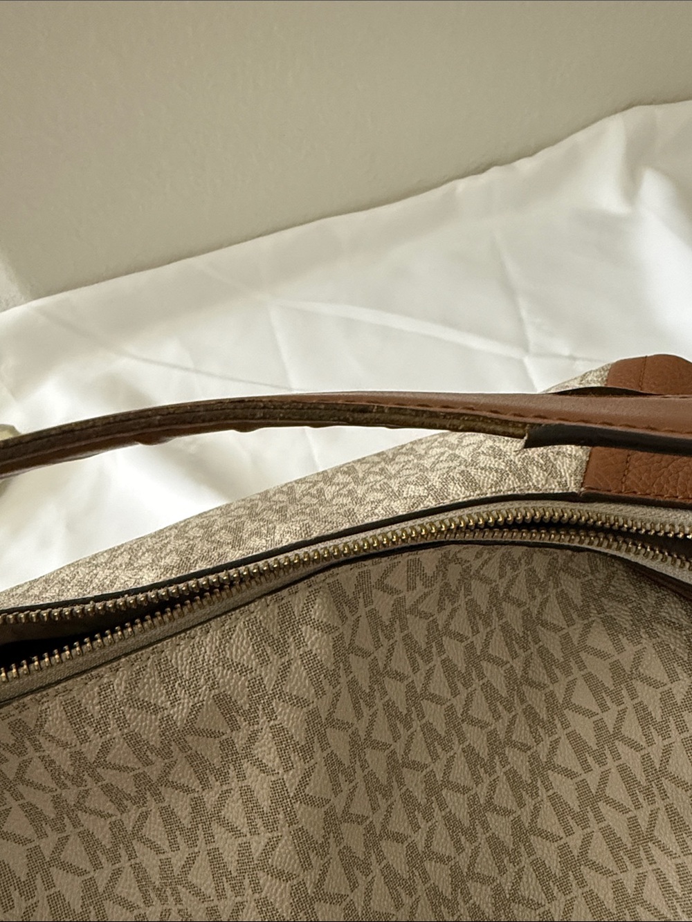Michael Kors Cream Signature Canvas Hobo with Tan Leather Trim - Picture 7 of 12